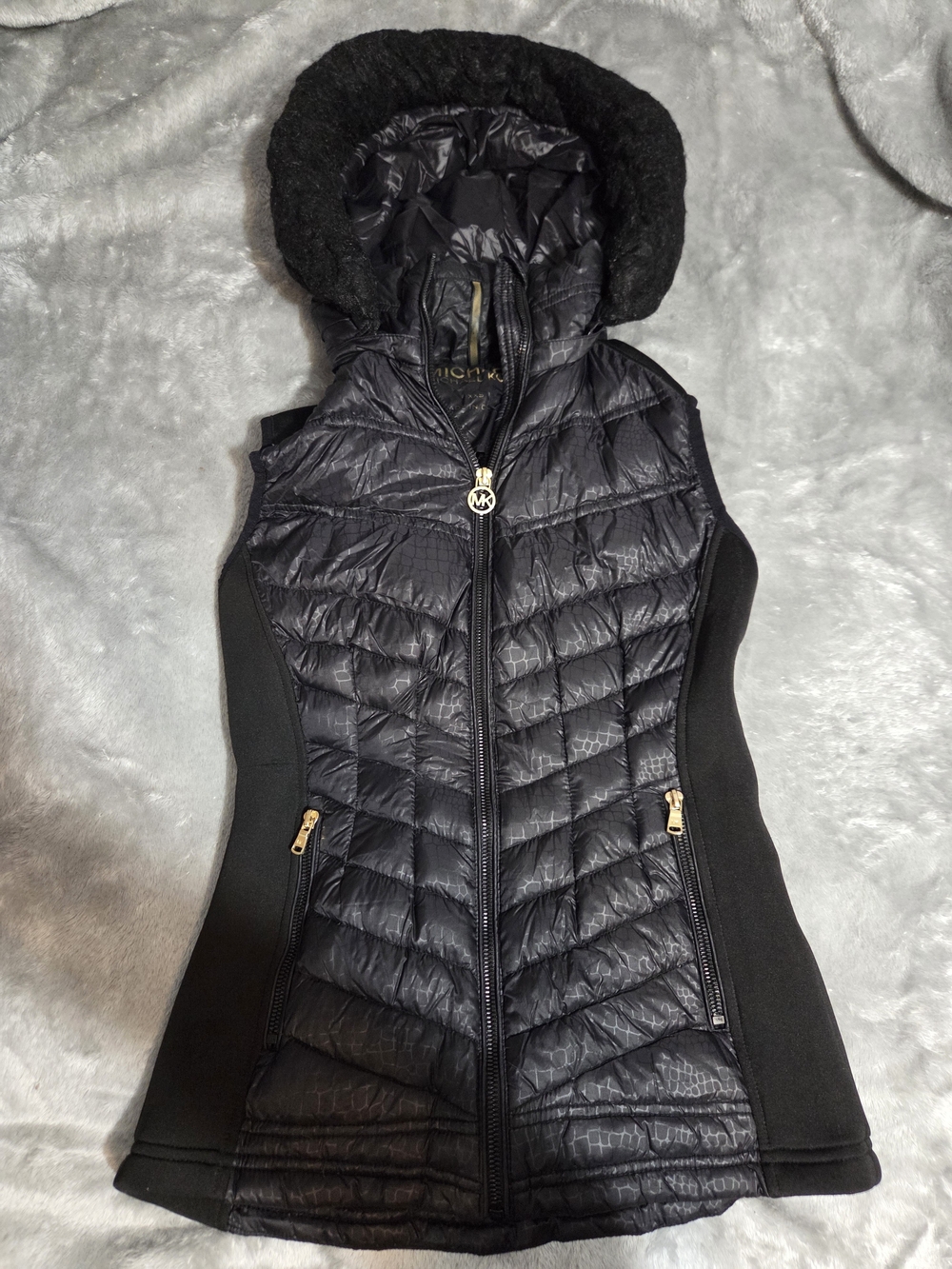Michael Kors Black Hooded Vest with Gold Accents